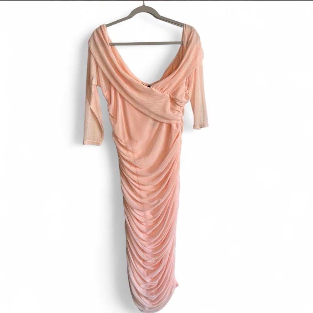 Boohoo 14 Light Pink Balletcore‎ Off Shoulder Ruched Draped Dress